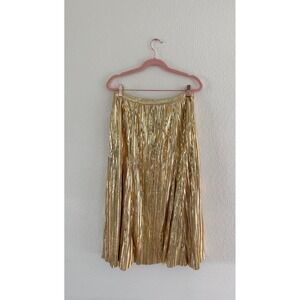 Gold Maeve Metallic Pleated Midi Skirt Shimmer Sparkle Party Festival